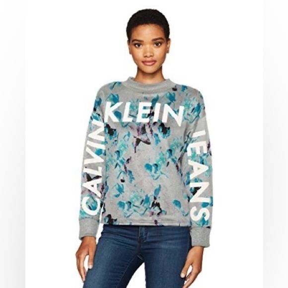 Calvin Klein Jeans Gray/Blue/Purple floral pullover - Picture 1 of 10